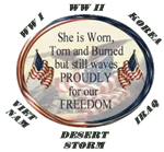 She is worn, torn and burned, but still waves PROUDLY for our FREEDOM. WWI. WWII. Korea. Vietnam. Dessert Storm. Iraq.